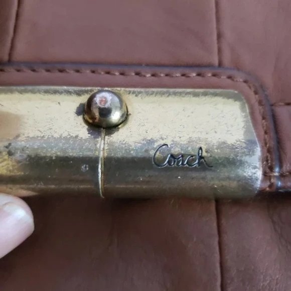 Coach Cognac Saddle Leather Kristin Large Wristlet Clutch Wallet - Picture 4 of 5